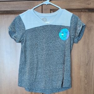 SO Gray and Grey Kids Tee with Flip Sequin Smiley Face